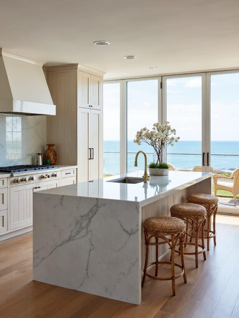 Light-filled coastal kitchen overlooking the water